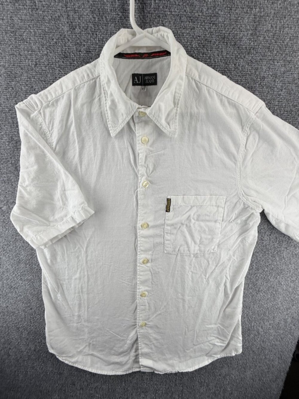 Armani Short Sleeve Misura Point Cotton Linen Romania Medium White Solid Men